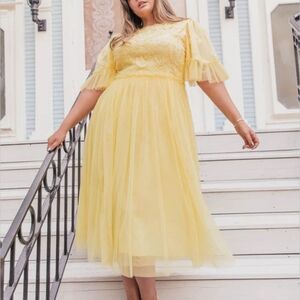 JessaKae Yellow Lace Midi Dress